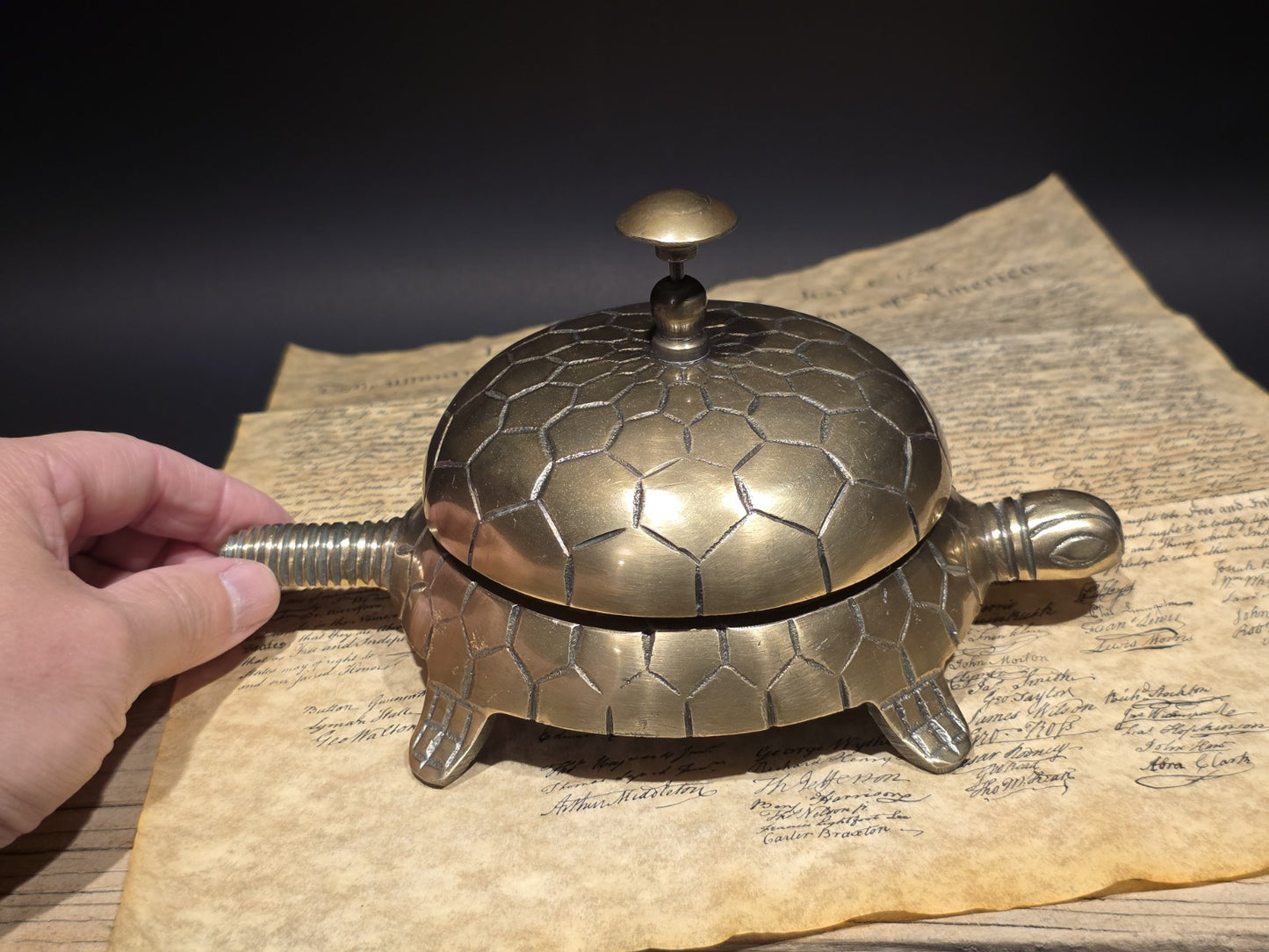 8" Vintage Style Brass Turtle Desk Service or Counter Bell