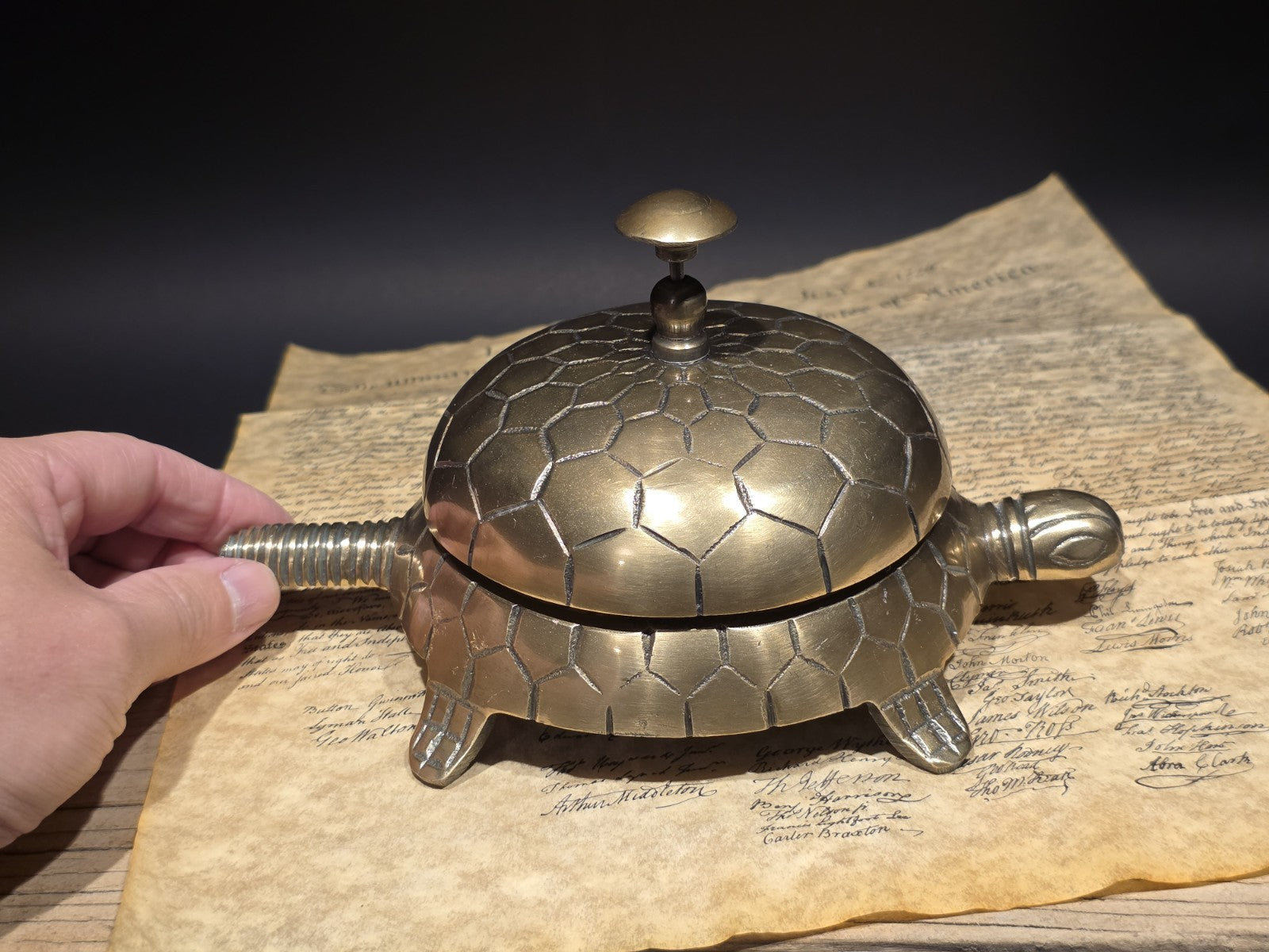 8" Vintage Style Brass Turtle Desk Service or Counter Bell