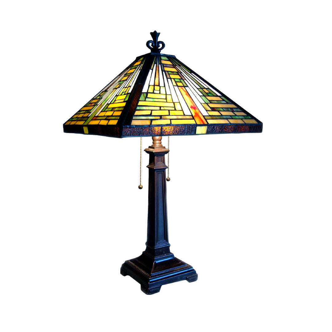 24" x 14" Mission-Style Geometric Stained Glass Table Lamp