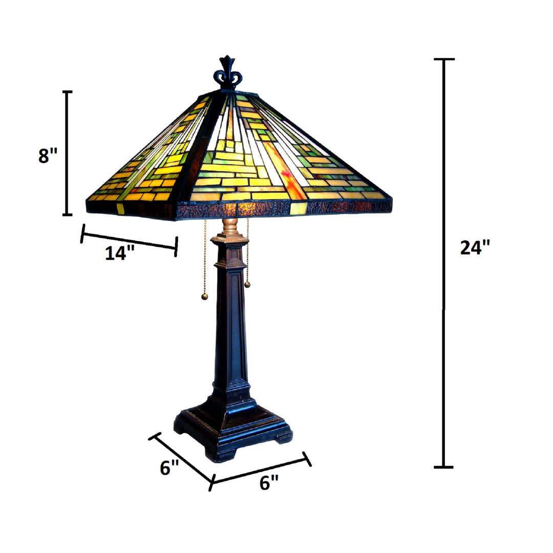 24" x 14" Mission-Style Geometric Stained Glass Table Lamp