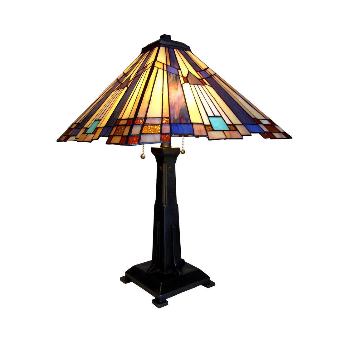 24" x 15" Mission-Style Geometric Stained Glass Table Lamp
