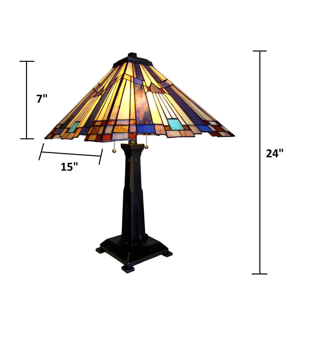 24" x 15" Mission-Style Geometric Stained Glass Table Lamp