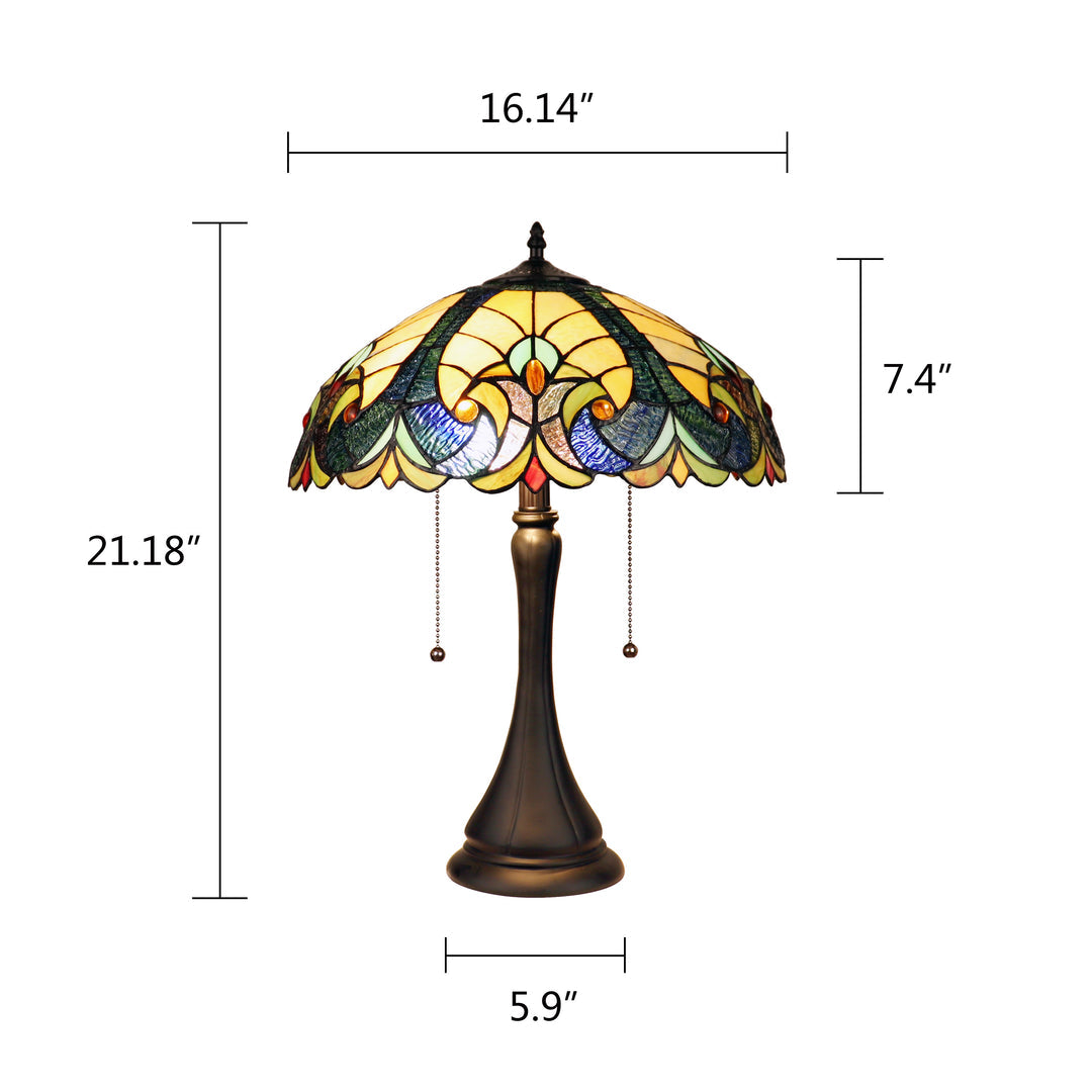 22" x 16" Amber & Green Victorian Stained Glass Table Lamp