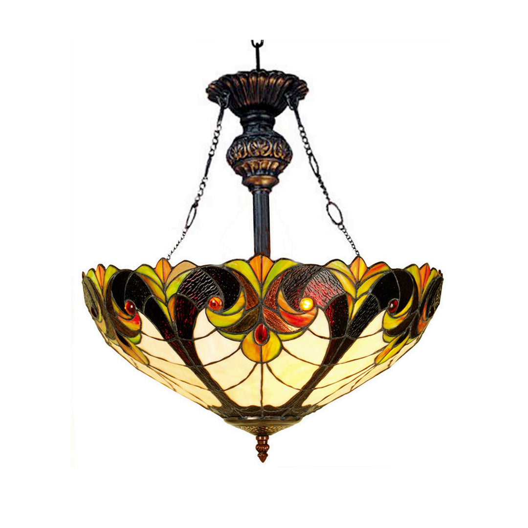 22" x 18" Victorian Stained Glass Inverted Ceiling Pendant – Amber & Cream