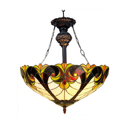 22" x 18" Victorian Stained Glass Inverted Ceiling Pendant – Amber & Cream