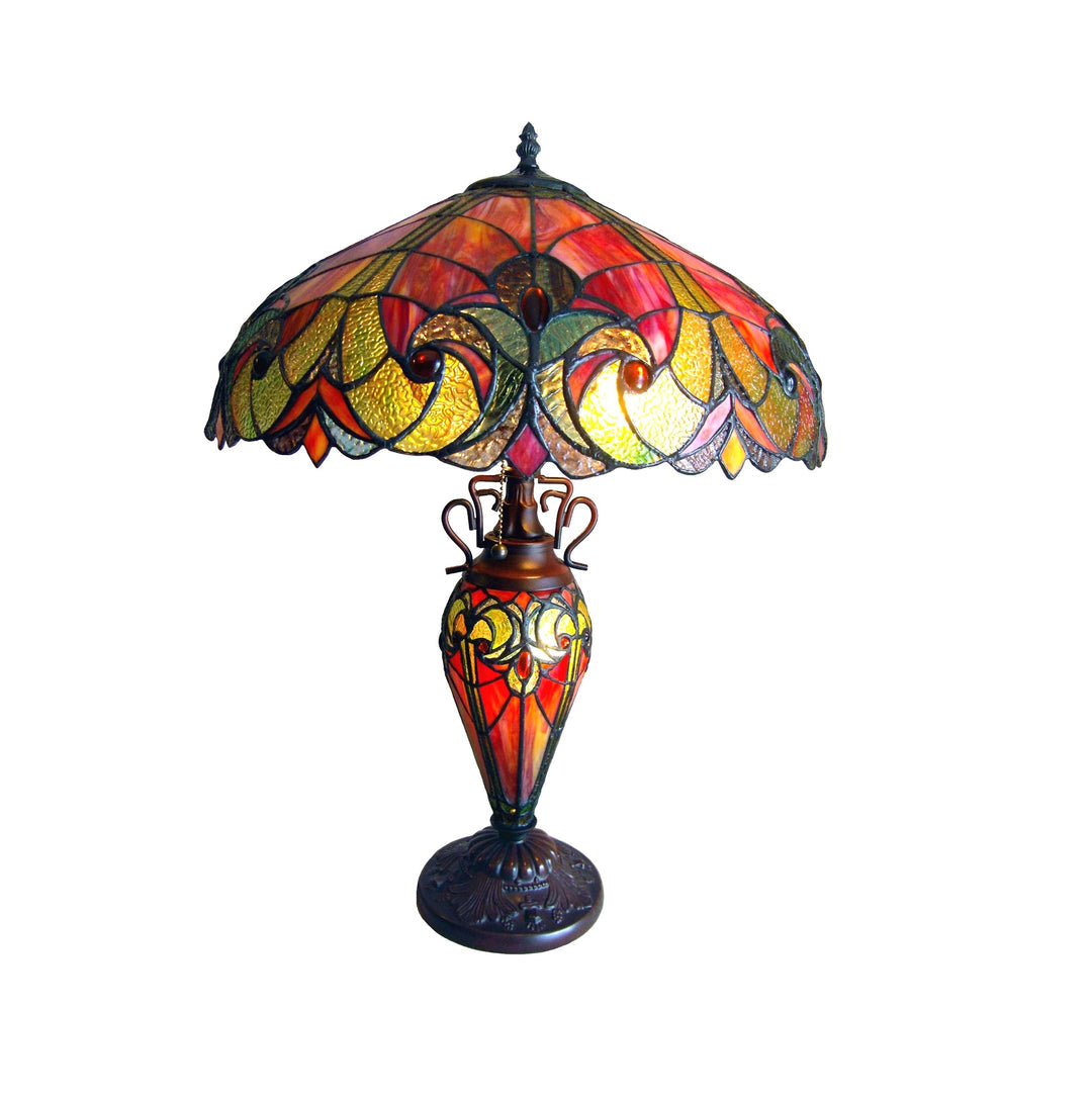 24.5" x 18" Victorian Double-Lit Stained Glass Table Lamp – Red & Green