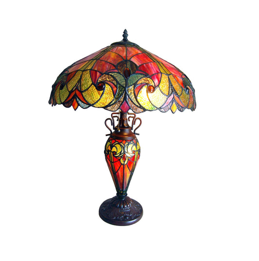24.5" x 18" Victorian Double-Lit Stained Glass Table Lamp – Red & Green