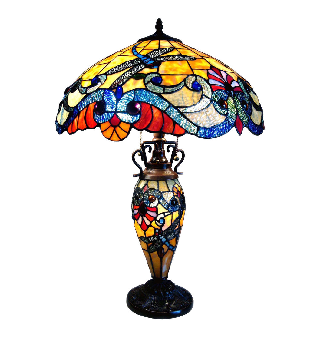 24.5" x 18" Dragonfly Double-Lit Stained Glass Table Lamp