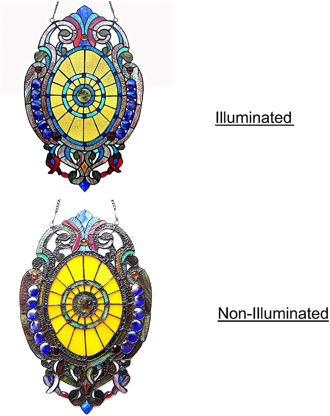Victorian Medallion Stained Glass Window Panel – 15 x 23 in.