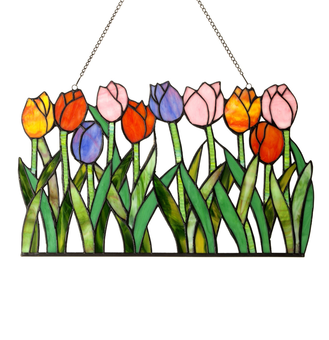 11" x 18" Tulip Garden Stained Glass Window Panel