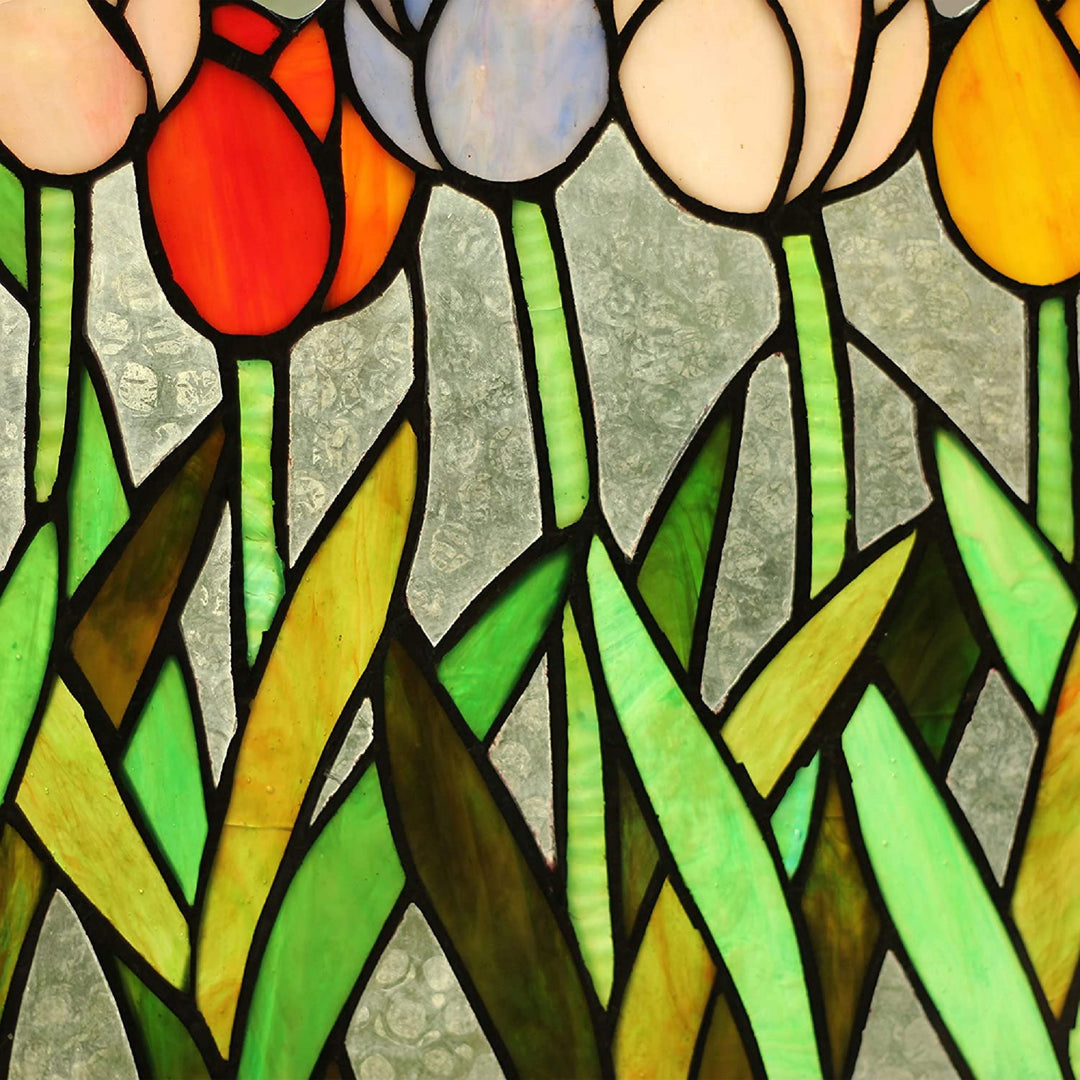 11" x 18" Tulip Garden Stained Glass Window Panel
