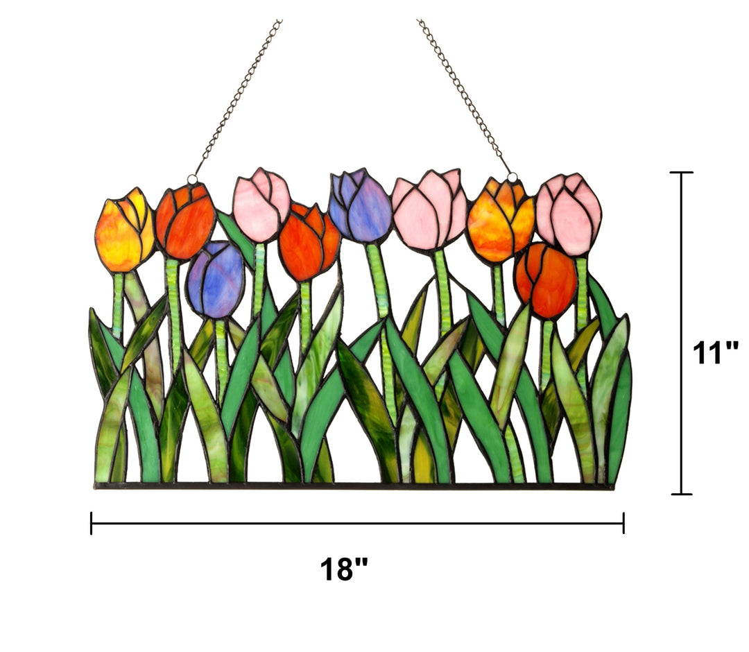 11" x 18" Tulip Garden Stained Glass Window Panel