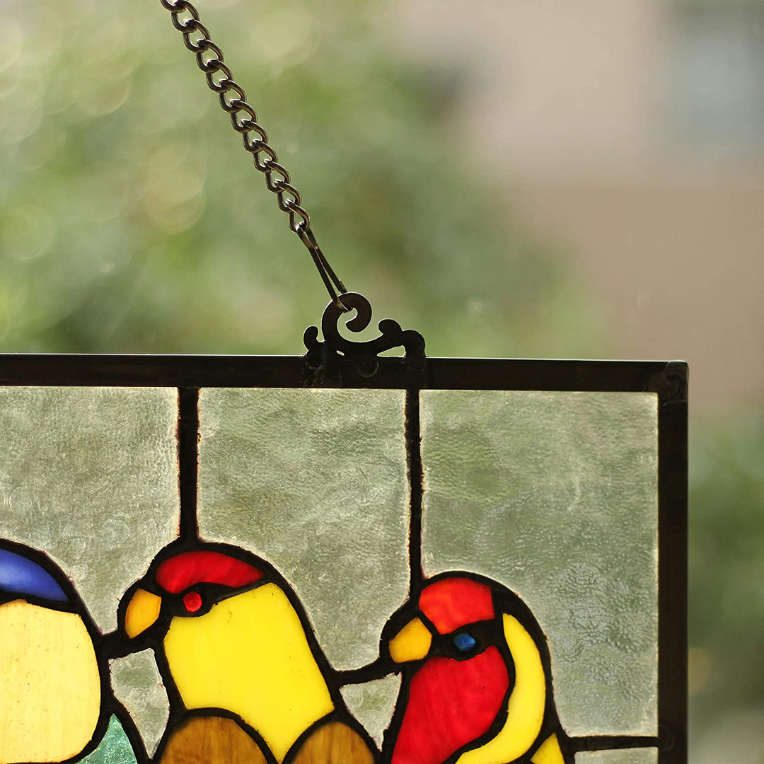 10.5" x 25.5" Colorful Birds Stained Glass Window Panel