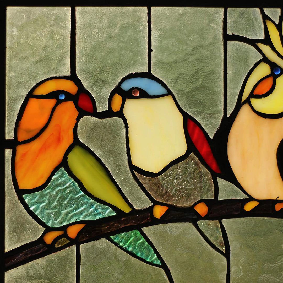 10.5" x 25.5" Colorful Birds Stained Glass Window Panel