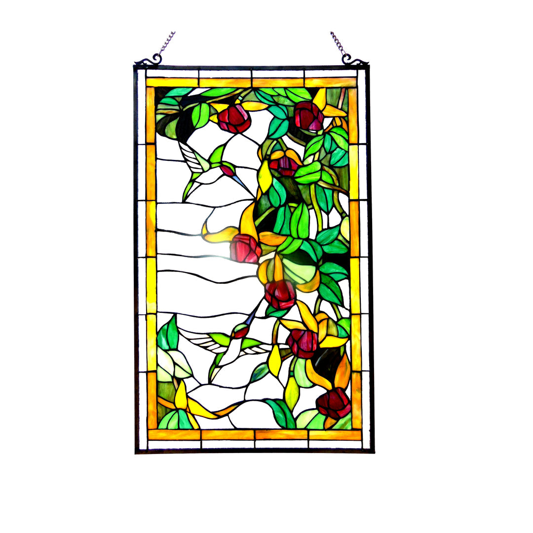 32" x 20" Hummingbird Stained Glass Window Panel