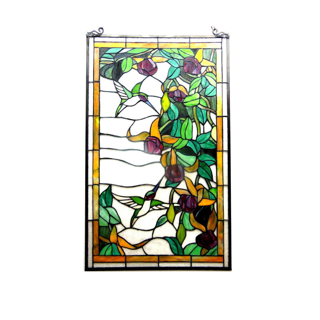 32" x 20" Hummingbird Stained Glass Window Panel
