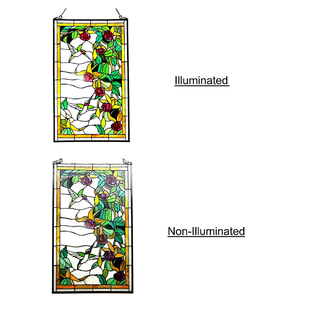 32" x 20" Hummingbird Stained Glass Window Panel
