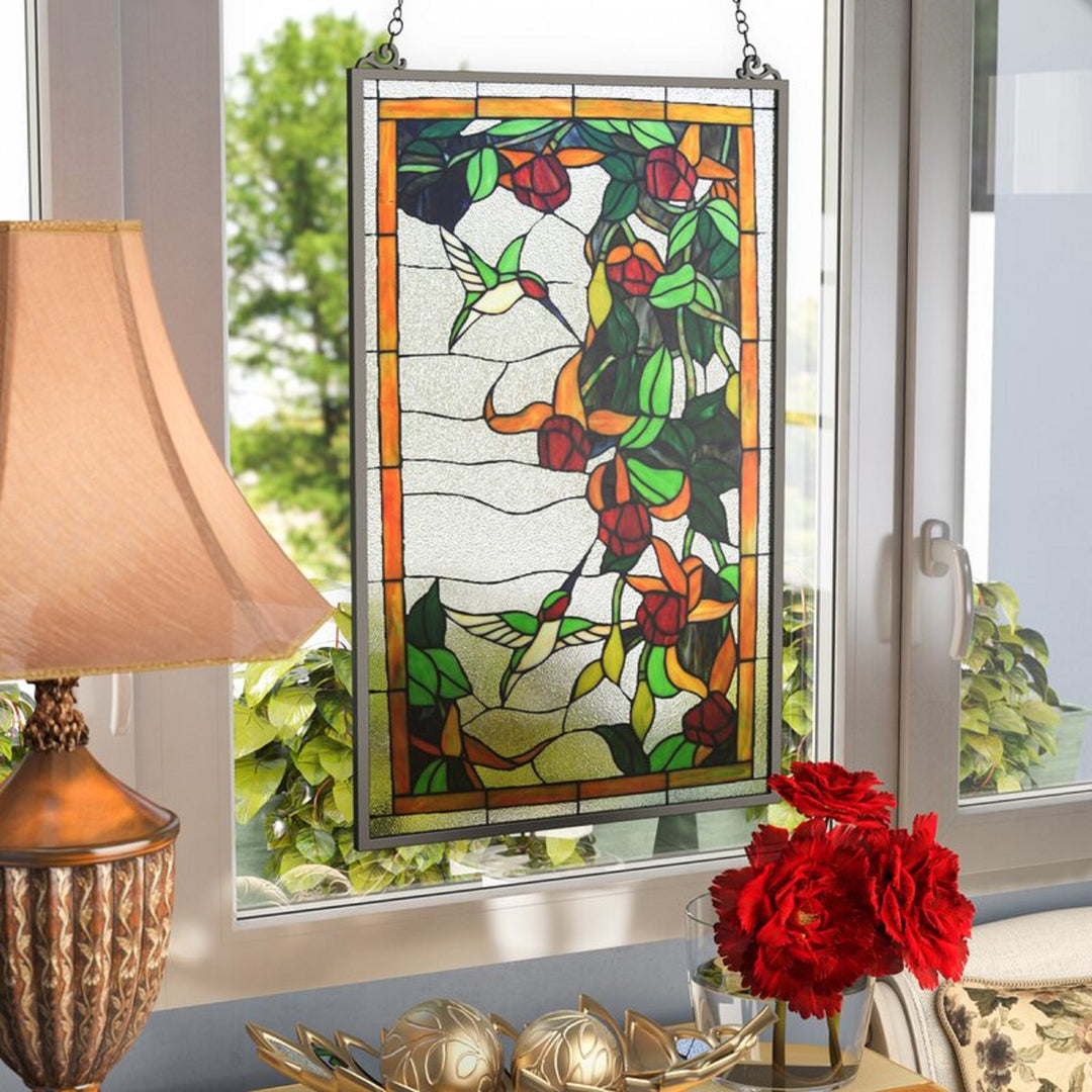 32" x 20" Hummingbird Stained Glass Window Panel
