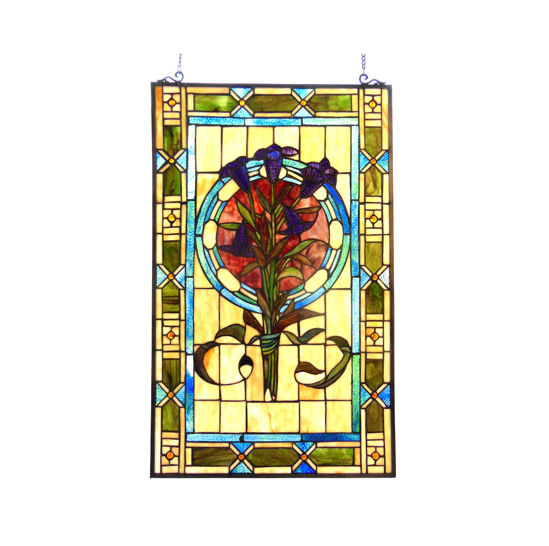 32" x 20" Floral Stained Glass Window Panel
