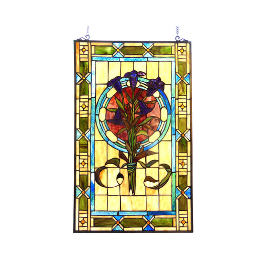 32" x 20" Floral Stained Glass Window Panel