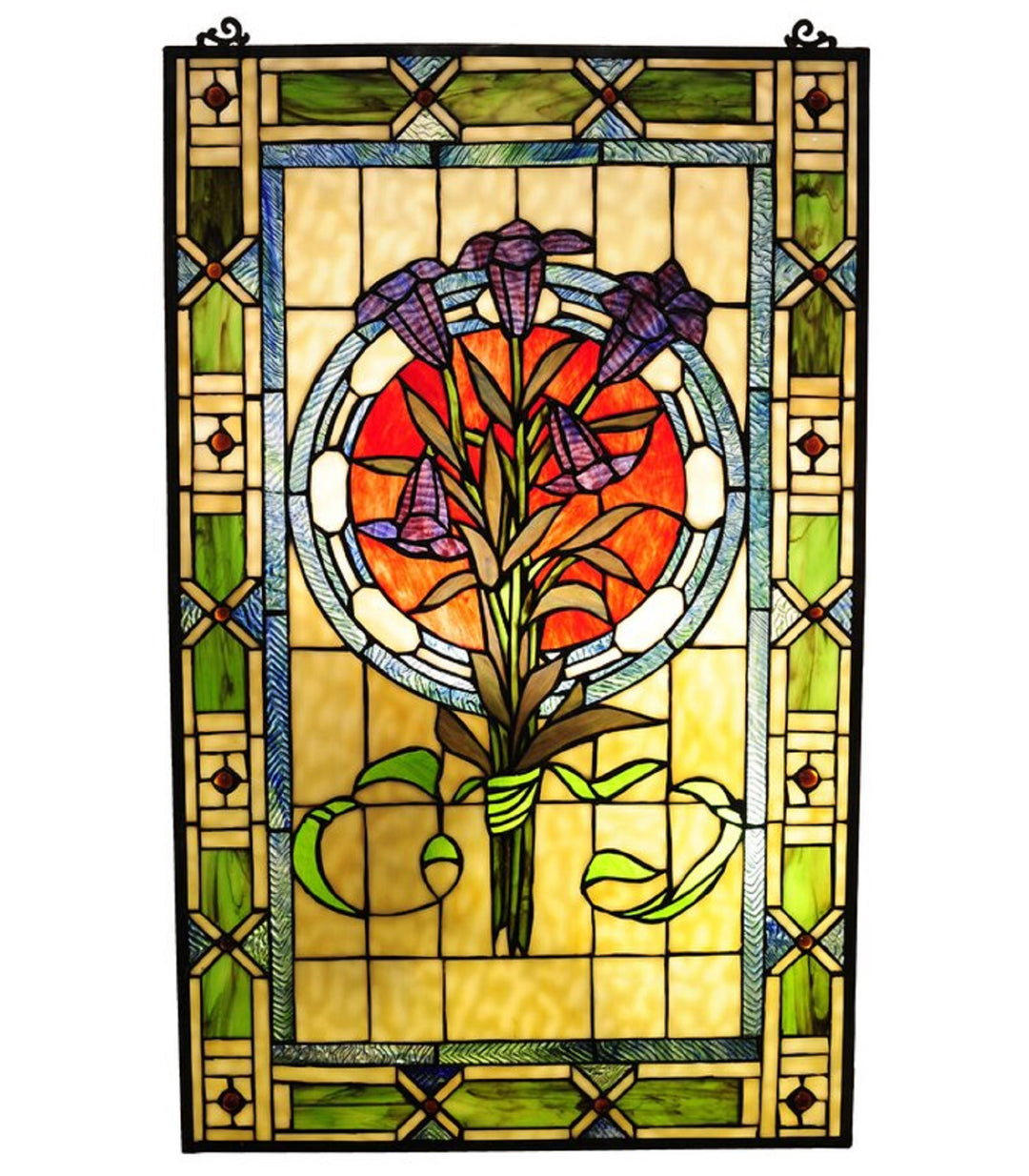 32" x 20" Floral Stained Glass Window Panel
