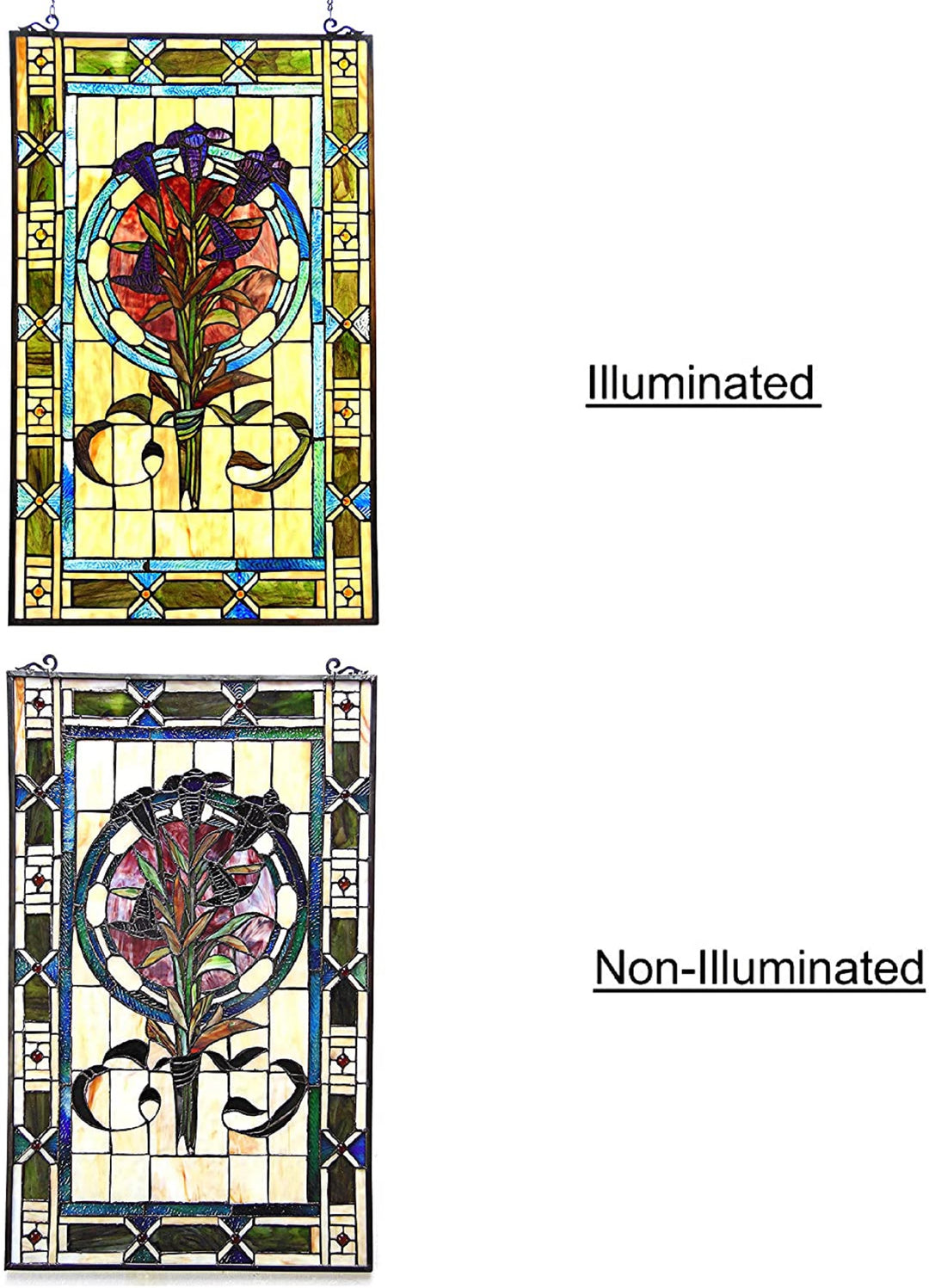 32" x 20" Floral Stained Glass Window Panel