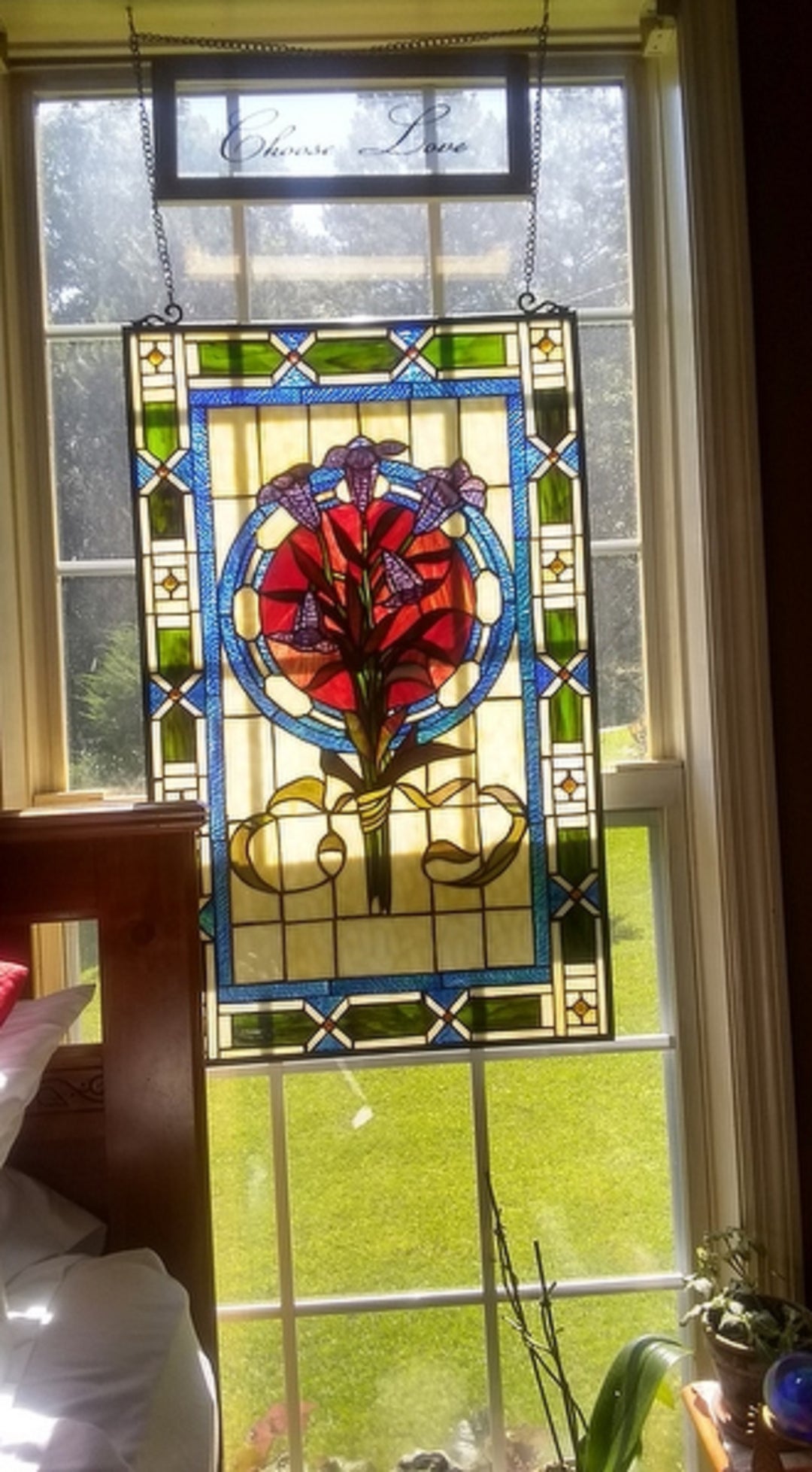 32" x 20" Floral Stained Glass Window Panel