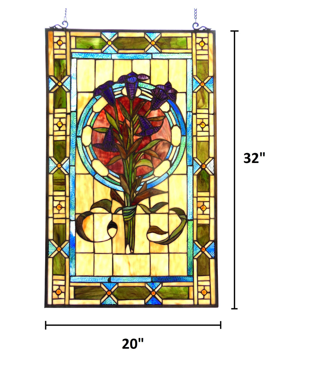 32" x 20" Floral Stained Glass Window Panel