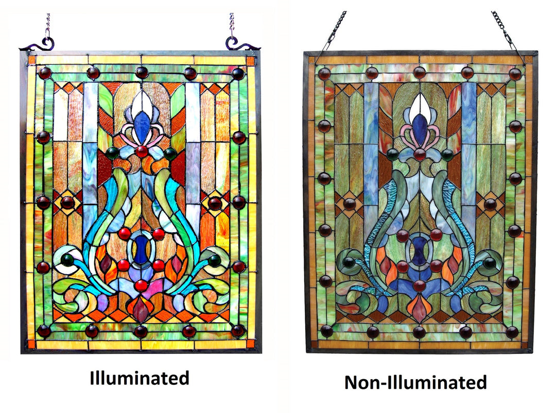24" x 18" Victorian Stained Glass Window Panel