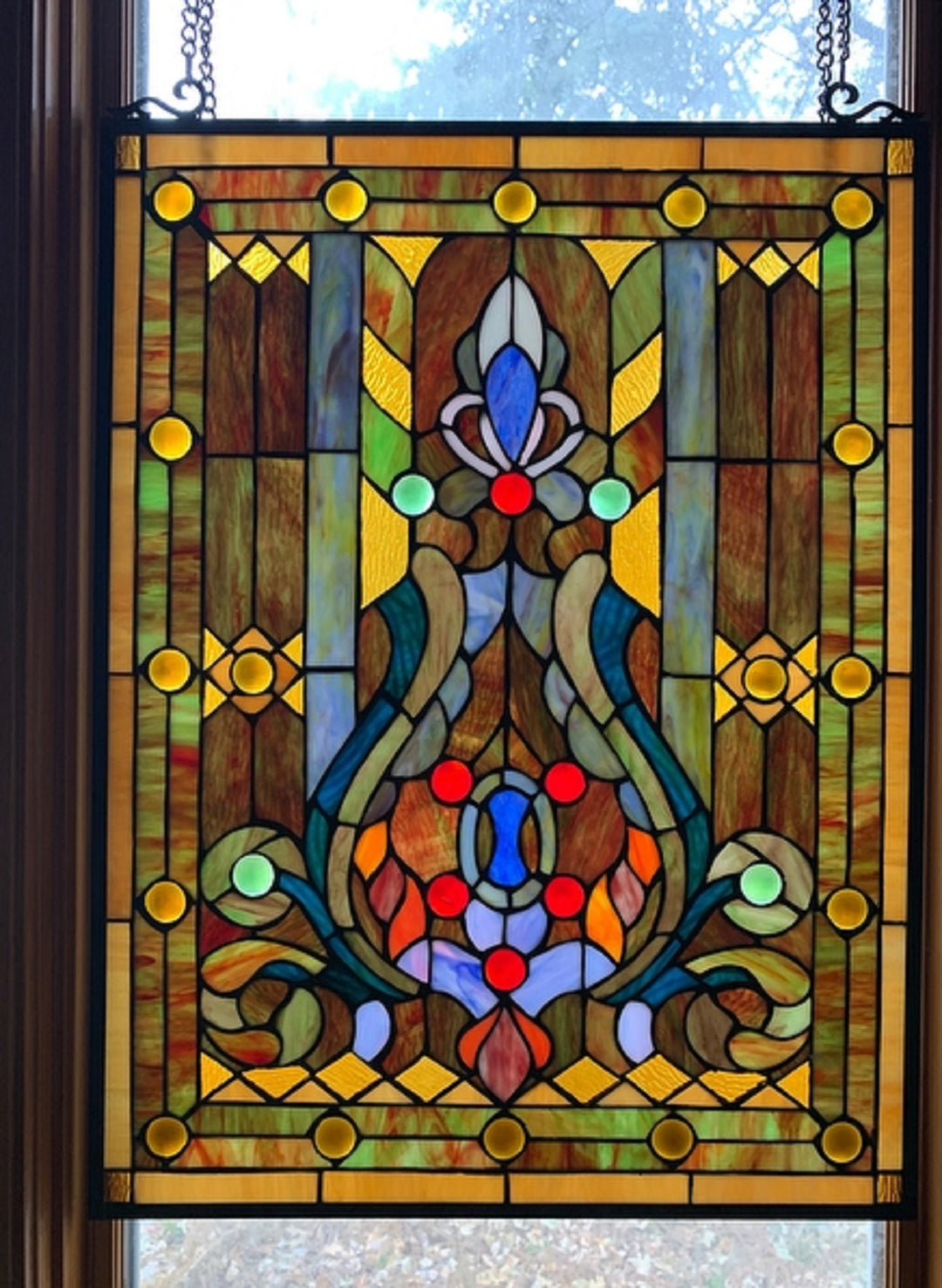 24" x 18" Victorian Stained Glass Window Panel