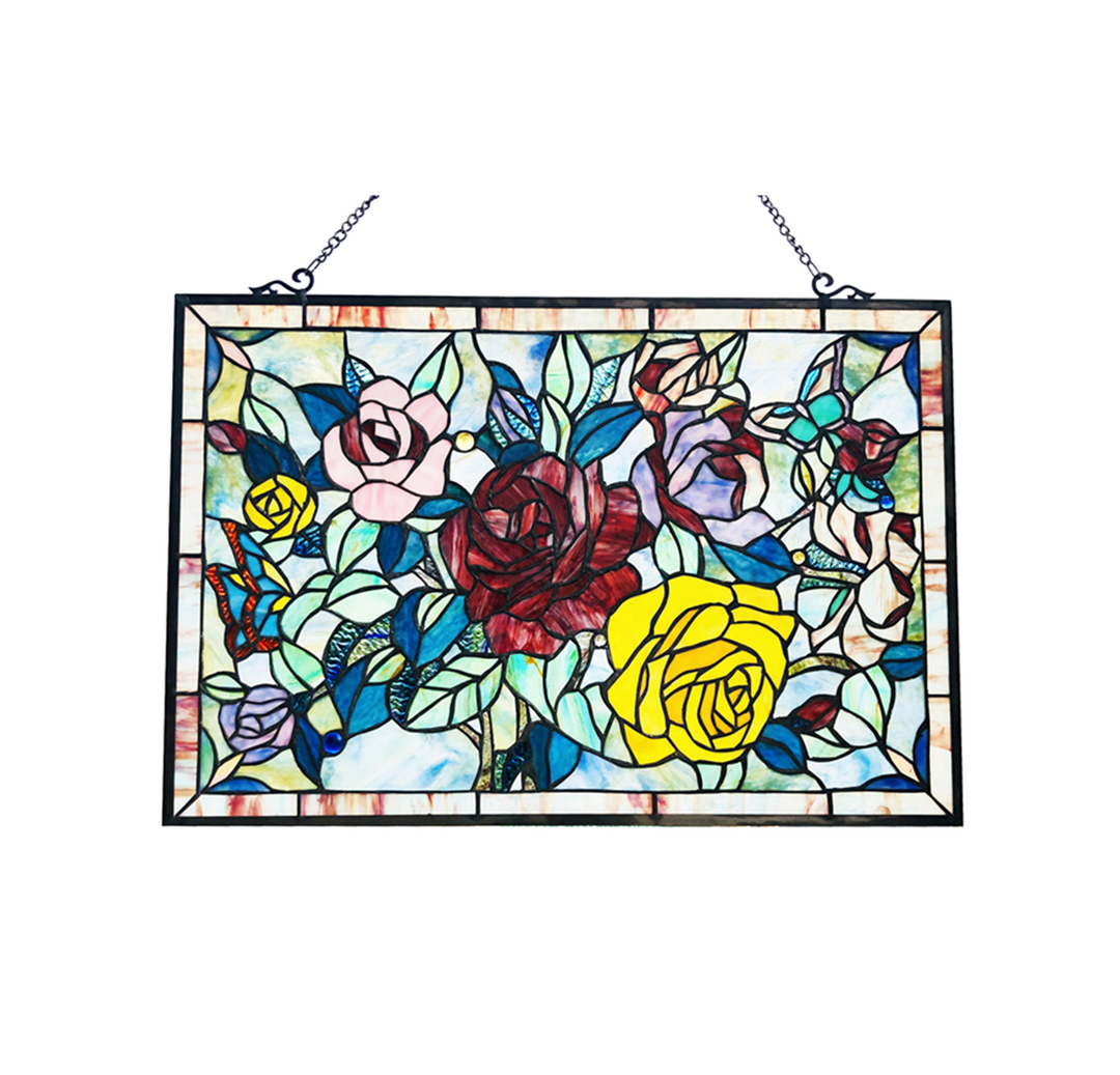 19" x 27" Rose Garden Stained Glass Window Panel