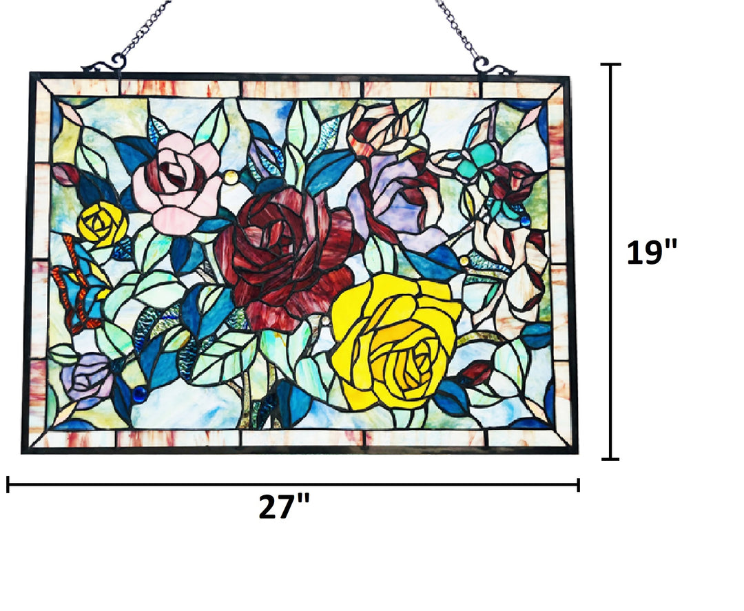 19" x 27" Rose Garden Stained Glass Window Panel