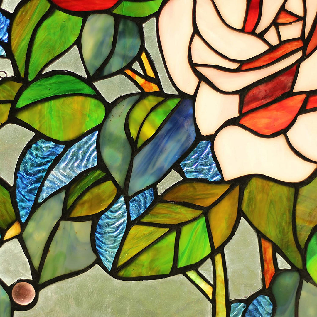 19" x 27" Butterfly & Rose Stained Glass Window Panel