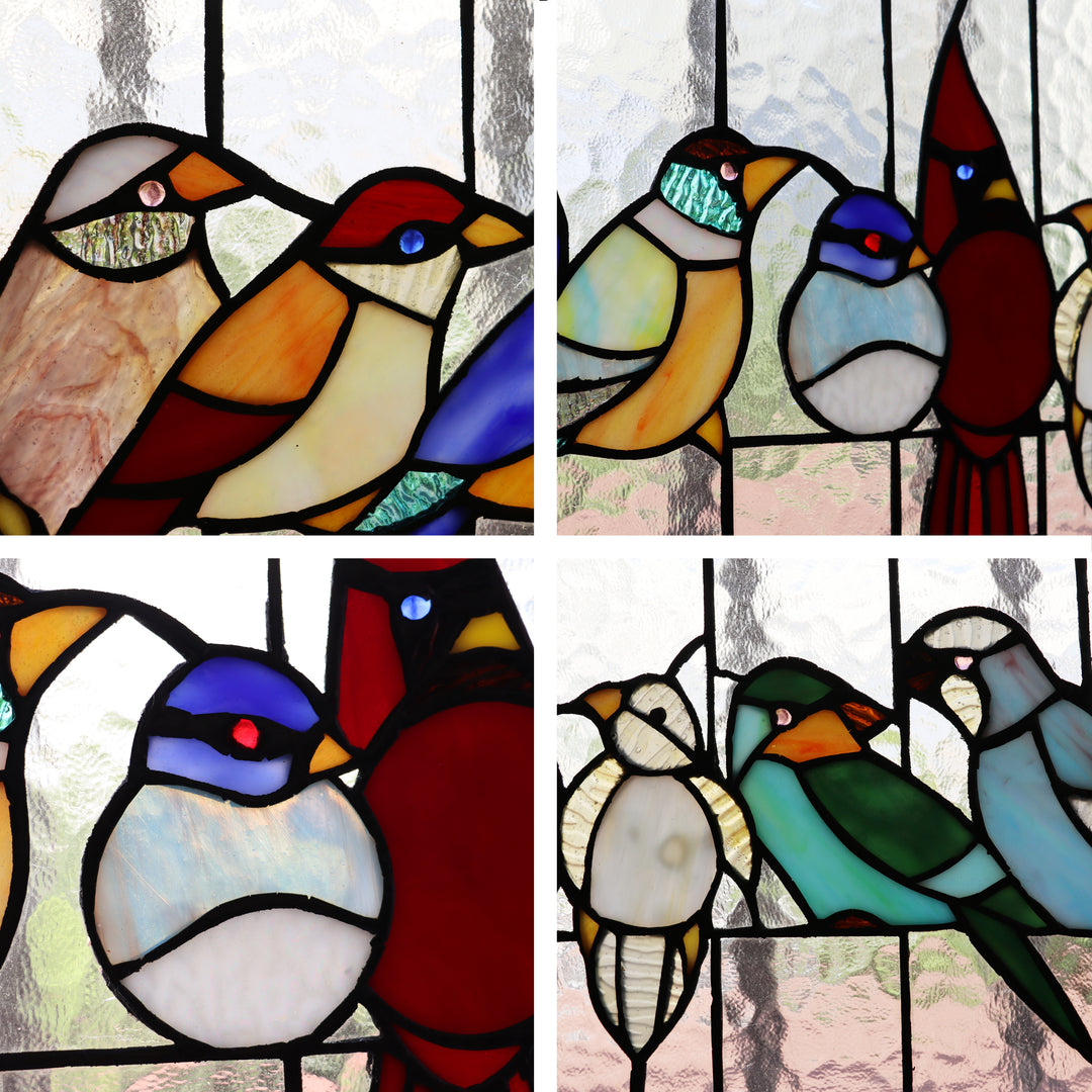 13" x 24.5" Colorful Songbirds Stained Glass Window Panel