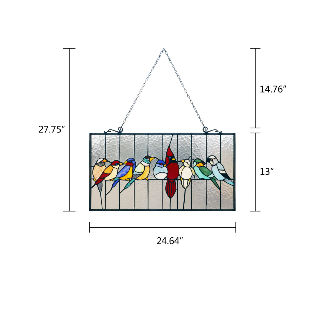 13" x 24.5" Colorful Songbirds Stained Glass Window Panel