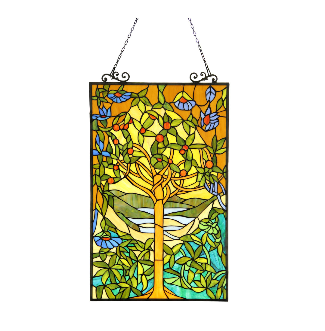31.8" x 19.7" Tree & Foliage Stained Glass Window Panel