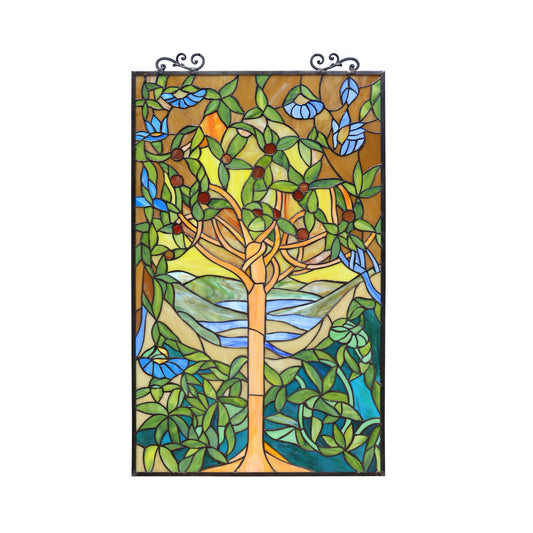 31.8" x 19.7" Tree & Foliage Stained Glass Window Panel