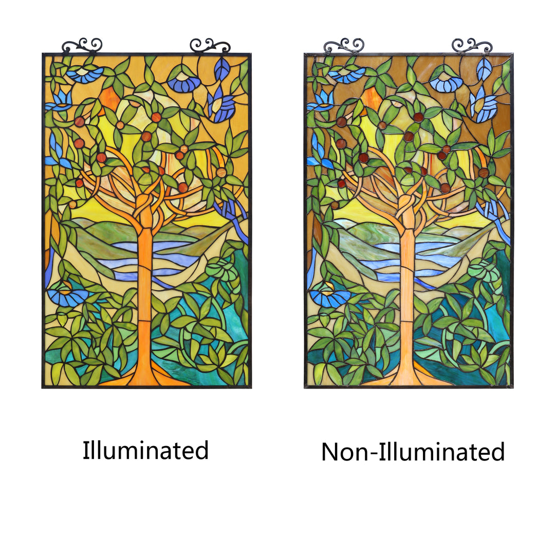 31.8" x 19.7" Tree & Foliage Stained Glass Window Panel