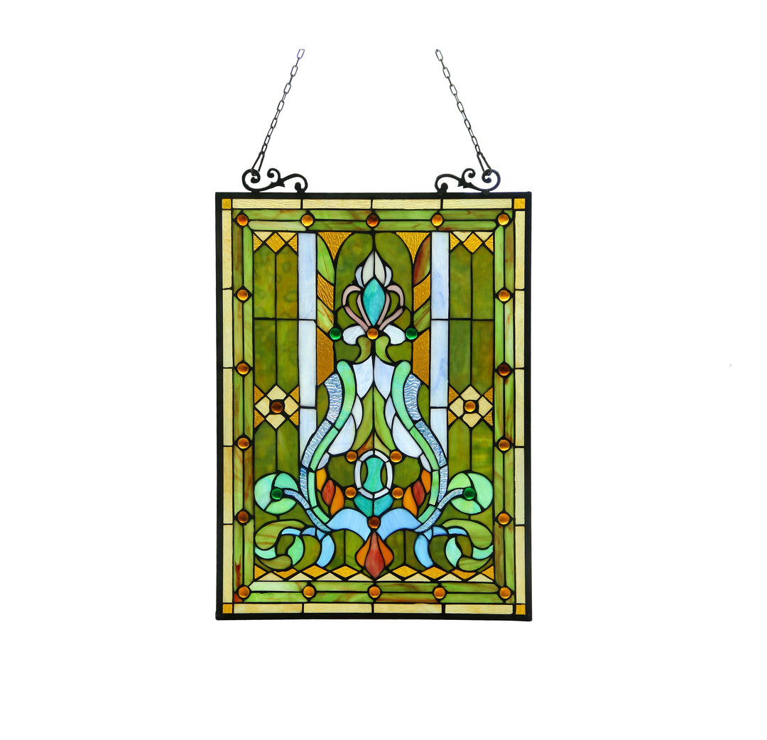 25.51" x 17.76" Victorian Geometric Stained Glass Window Panel