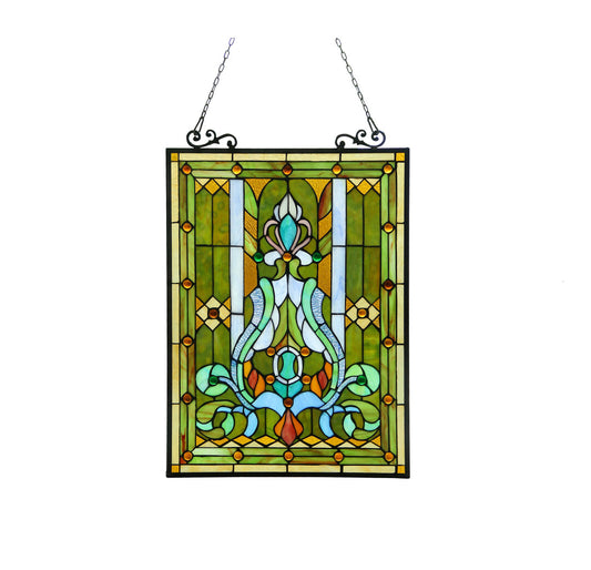 25.51" x 17.76" Victorian Geometric Stained Glass Window Panel