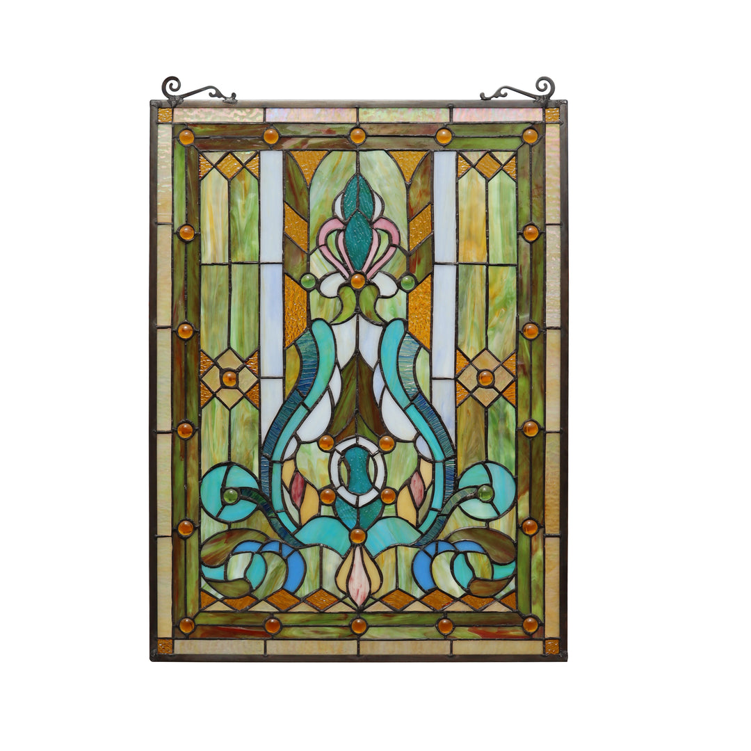 25.51" x 17.76" Victorian Geometric Stained Glass Window Panel
