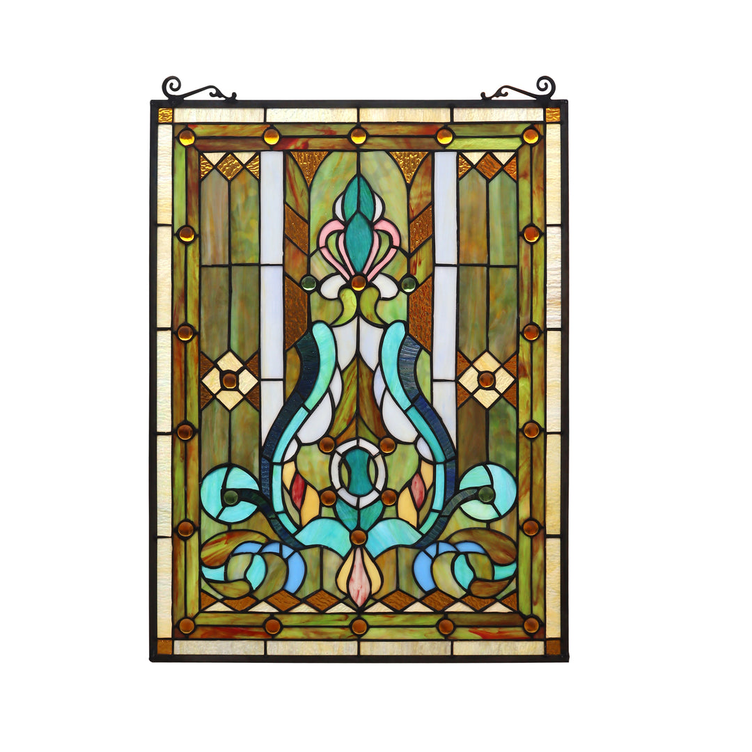 25.51" x 17.76" Victorian Geometric Stained Glass Window Panel
