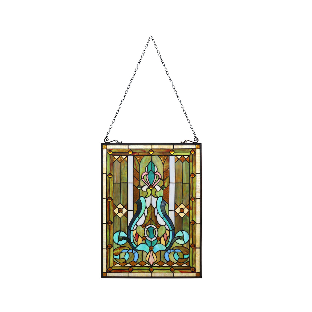 25.51" x 17.76" Victorian Geometric Stained Glass Window Panel