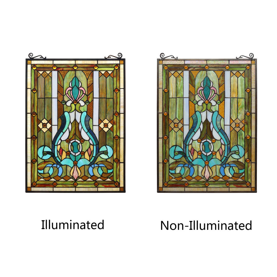 25.51" x 17.76" Victorian Geometric Stained Glass Window Panel