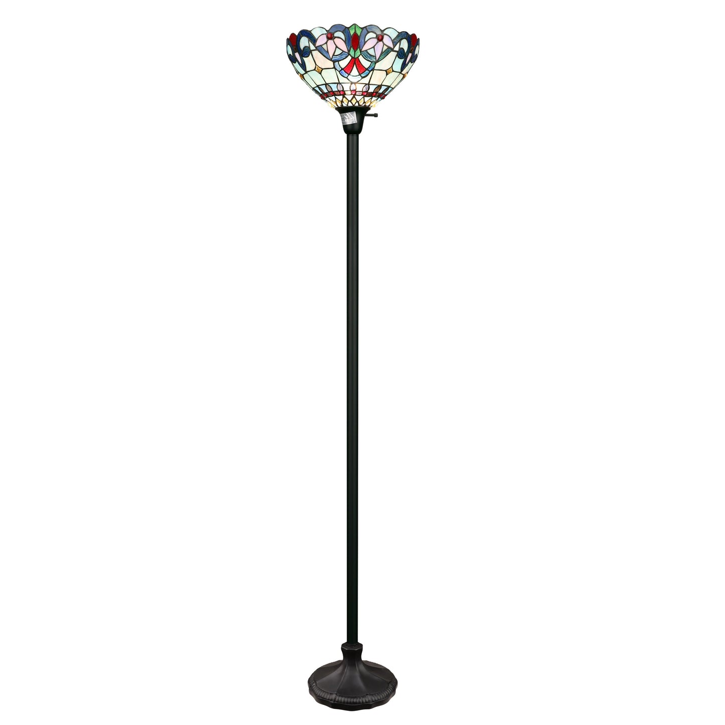 70.5" Antique Vintage Style Stained Glass Torchiere Floor Lamp