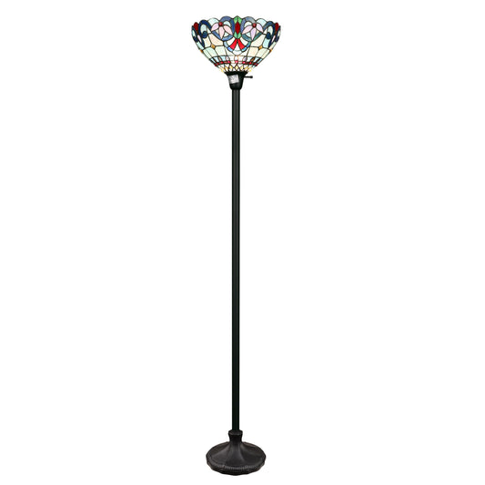 70.5" Antique Vintage Style Stained Glass Torchiere Floor Lamp