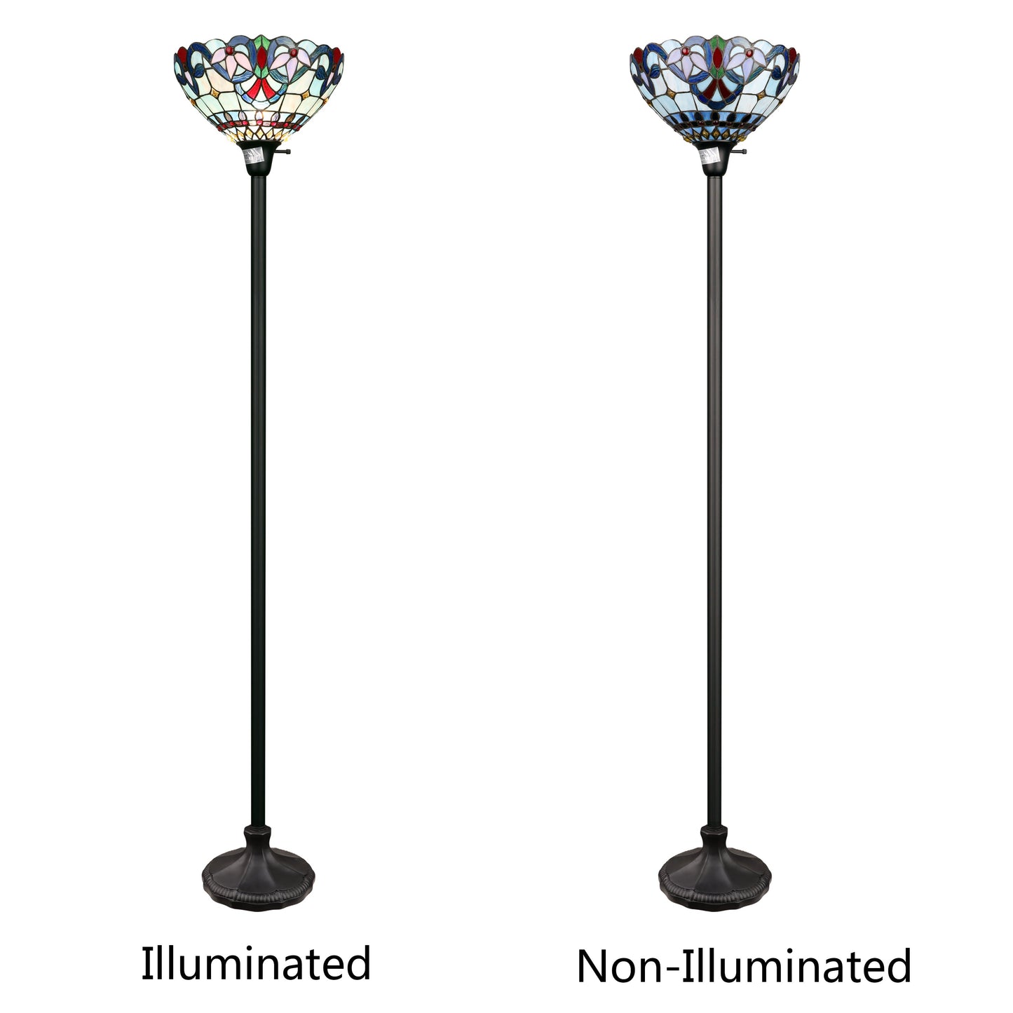 70.5" Antique Vintage Style Stained Glass Torchiere Floor Lamp