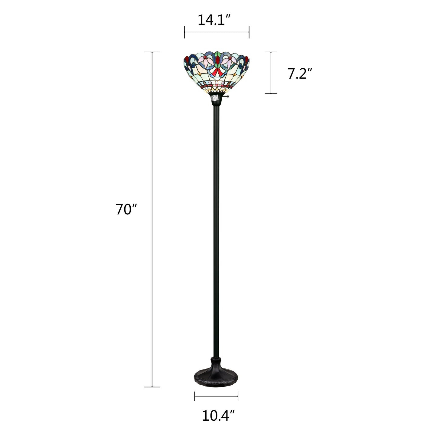 70.5" Antique Vintage Style Stained Glass Torchiere Floor Lamp