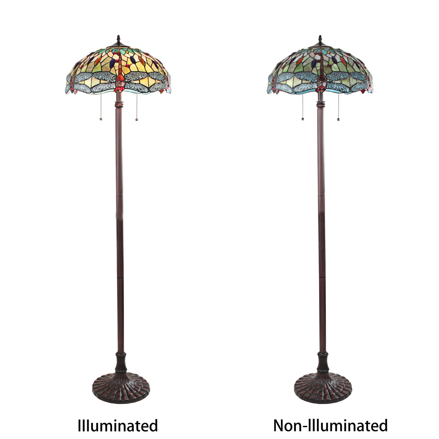 65.1" Antique Vintage Style Stained Glass Floor Lamp