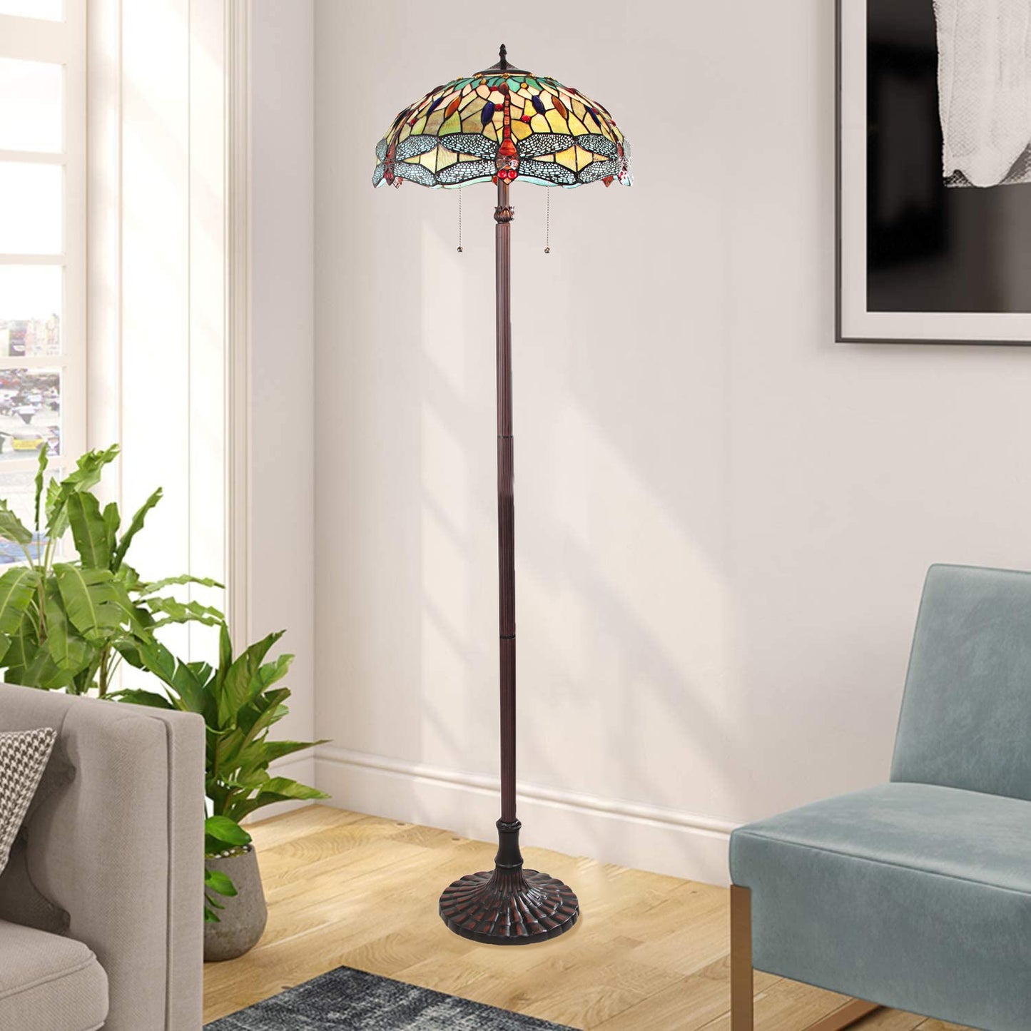 65.1" Antique Vintage Style Stained Glass Floor Lamp